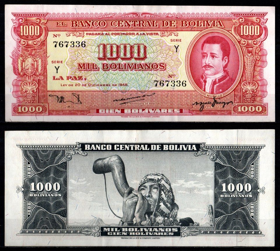 Боливия 1000 боливиано 1945 Pick 149 (3) бумага 451-1200-3