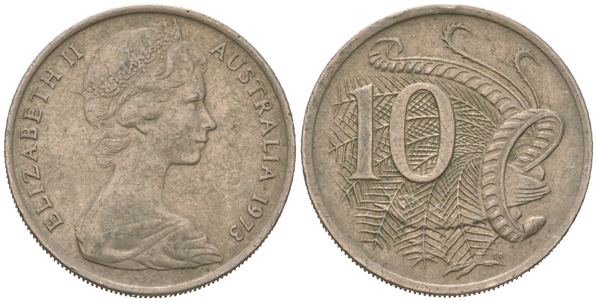 Австралия 10 центов 1973 Елизавета II (1952-2022), птица лирахвост KM 65 медно-никель 92-121