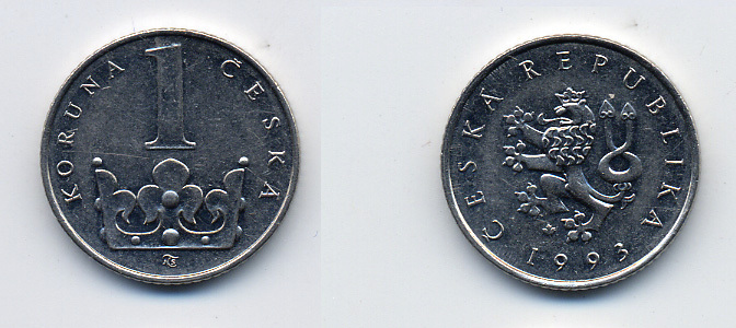 ЧЕХИЯ 1 КРОНА 1993 KM 7 сталь плакированная никелем 46-937