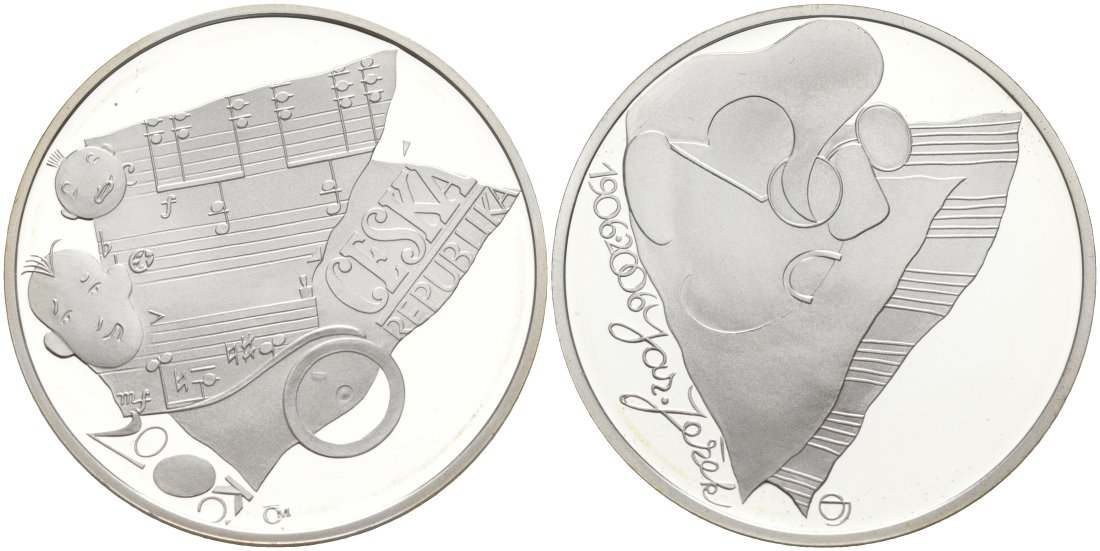 Чешская Республика 200 крон 2006 100 лет со дня рождения Ярослава Ежека (1906-1942) KM 85 серебро PROOF 01-345-21