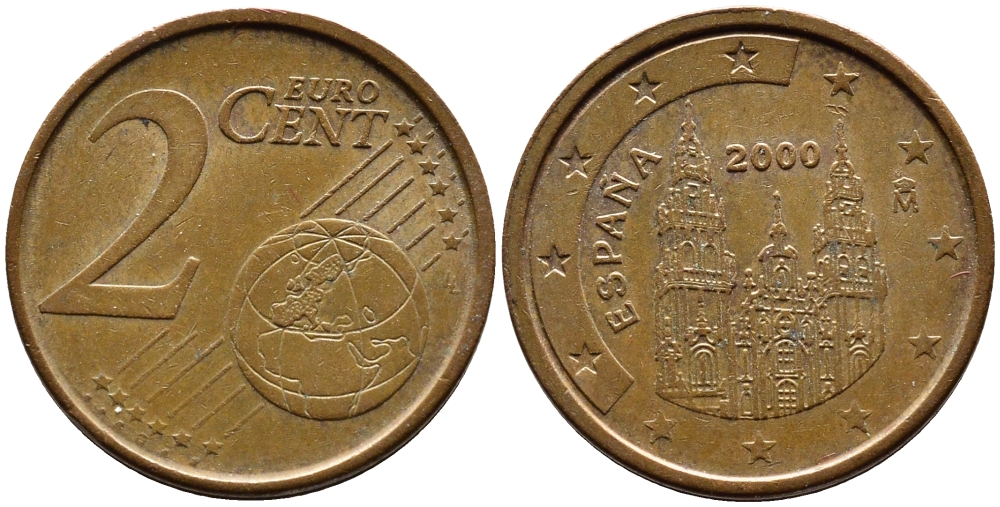 ИСПАНИЯ 2 ЕВРОЦЕНТА 2000 KM 1041 сталь плакированная медью 4392-112