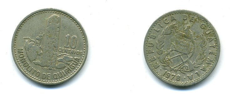 Гватемала 10 сентаво 1978 монолиты Киригуа KM 277.2 медно-никель 25-125
