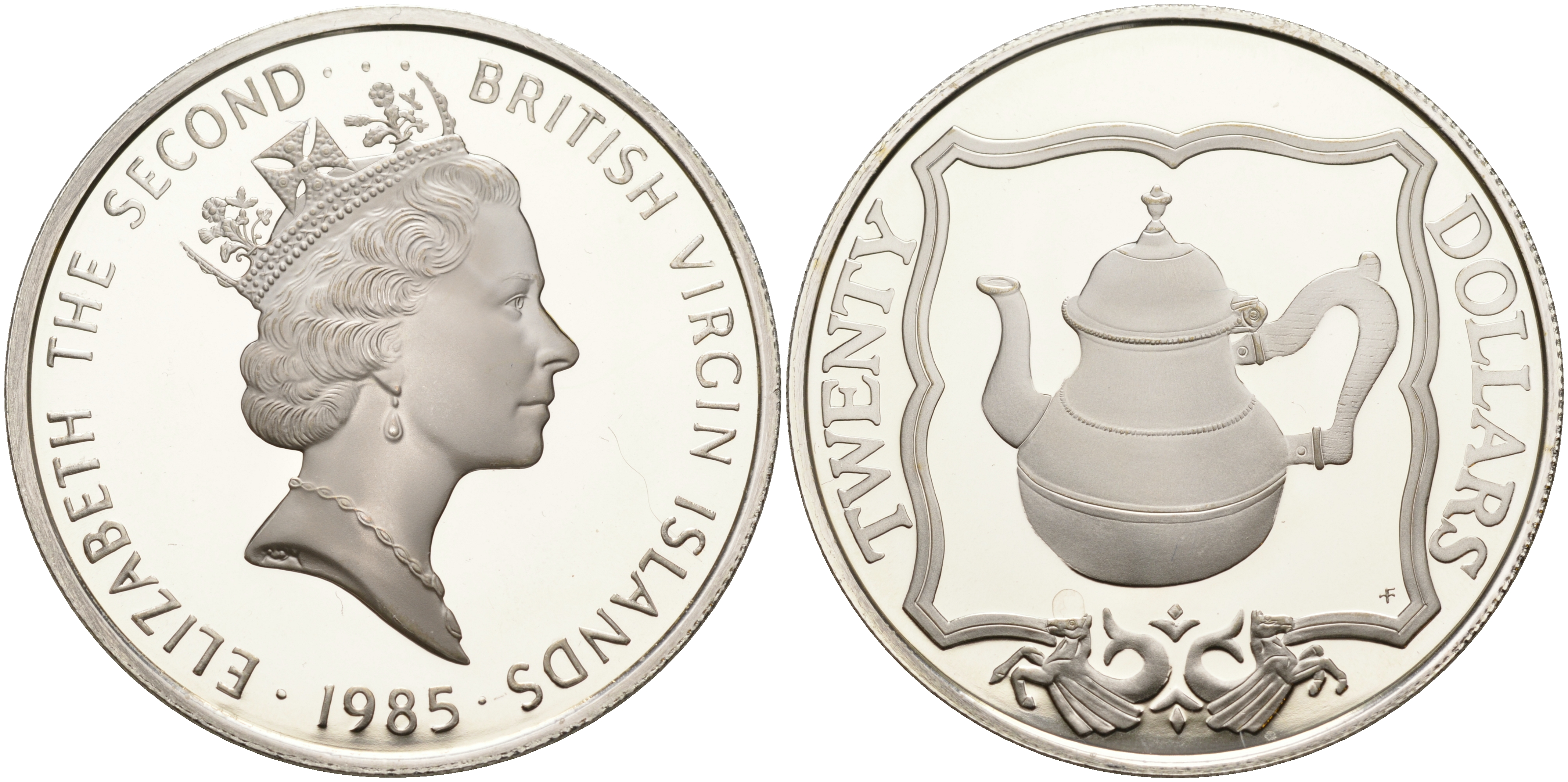 Британские Виргинские острова 20 долларов 1985 чайник KM 60 серебро  PROOF  1095-2-43