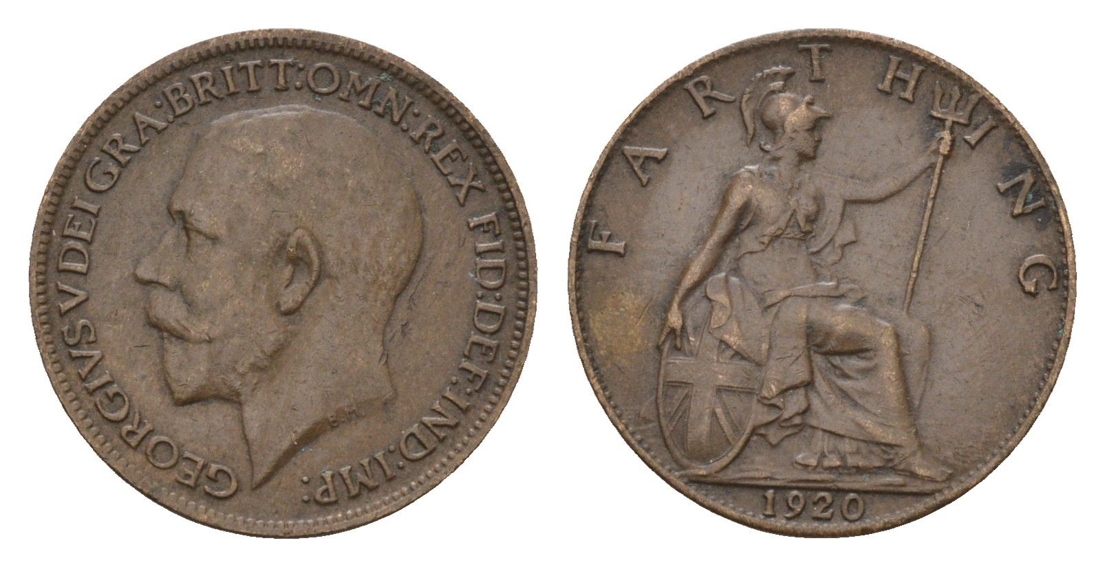 Великобритания 1 фартинг 1920 Георг V (1910-1936) KM 808.2, Spink 4060 бронза 4674-767