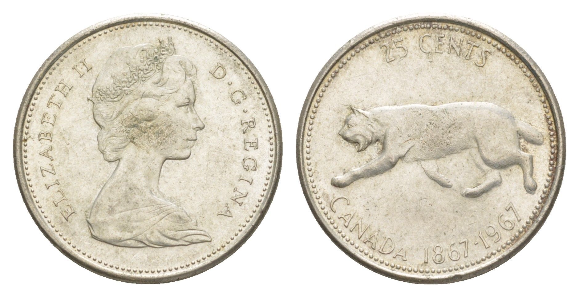 Канада 25 центов 1967 100 лет Конфедерации Канада, Серебро 0.800, вес 5,83 гр, диаметр 23,88 мм KM 68 серебро 4541-1011