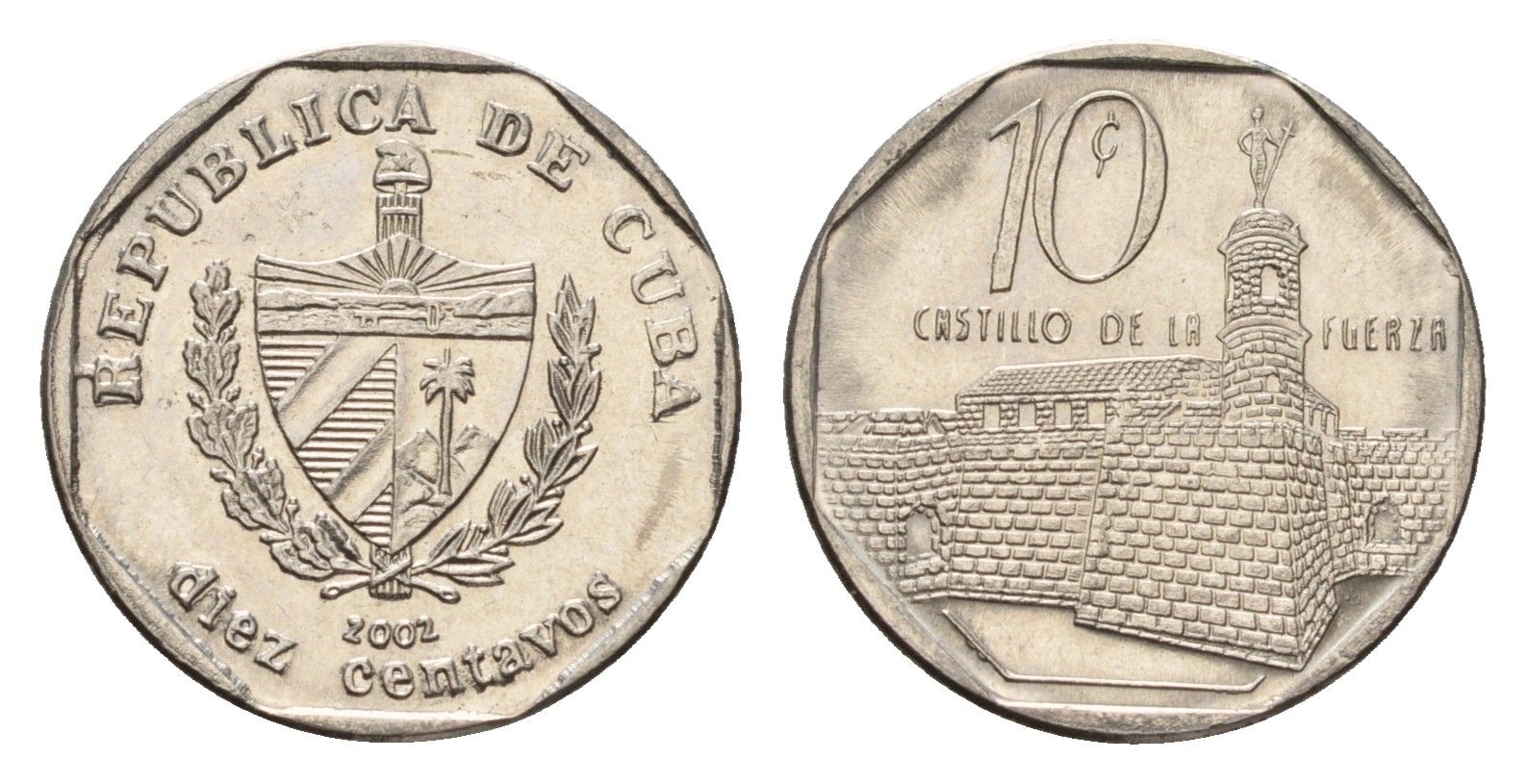 Куба 10 сентаво 2002 форт в Гаване Ла-Фуэрса KM 576.2, JMA MC20, Schoen 714 сталь плакированная никелем 4643-712