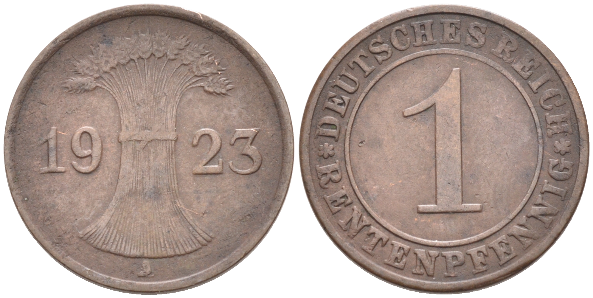 ГЕРМАНИЯ 1 РЕНТЕНПФЕННИГ 1923 А KM 30, J. 306 бронза 4588-339