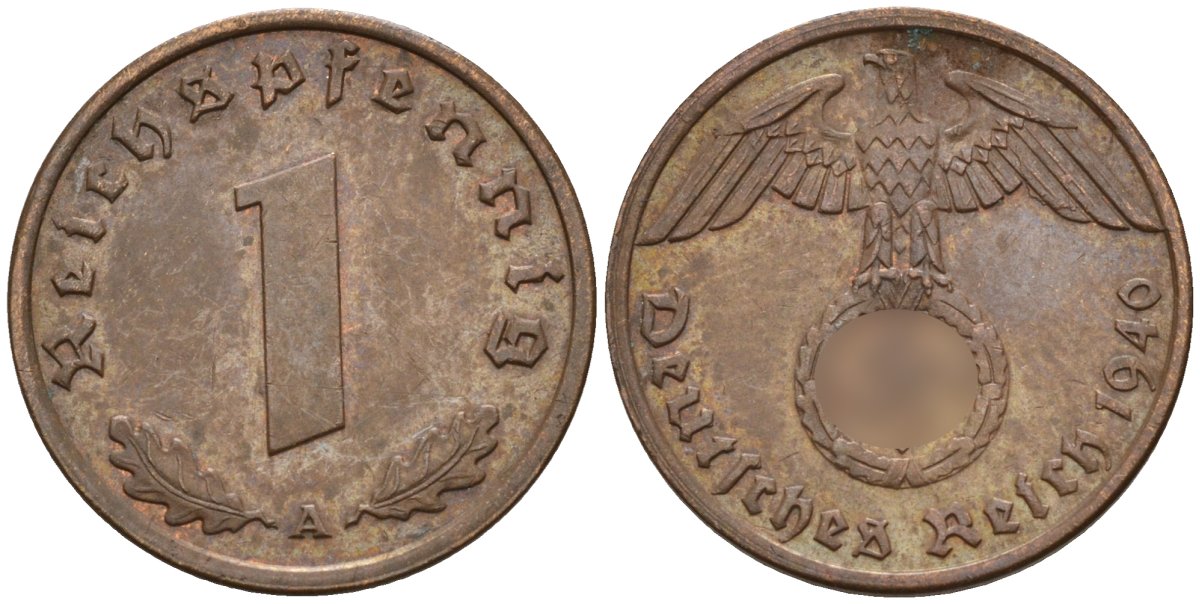 Германия 1 рейхспфенниг 1940 A KM 89, J. 361 бронза 4147-1227