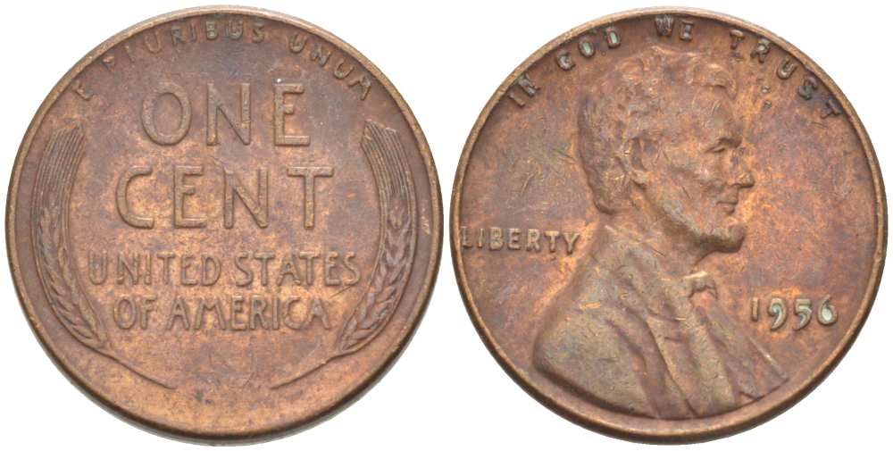 США 1 ЦЕНТ 1956 ЛИНКОЛЬН KM А132 медь цинк 3309-1148