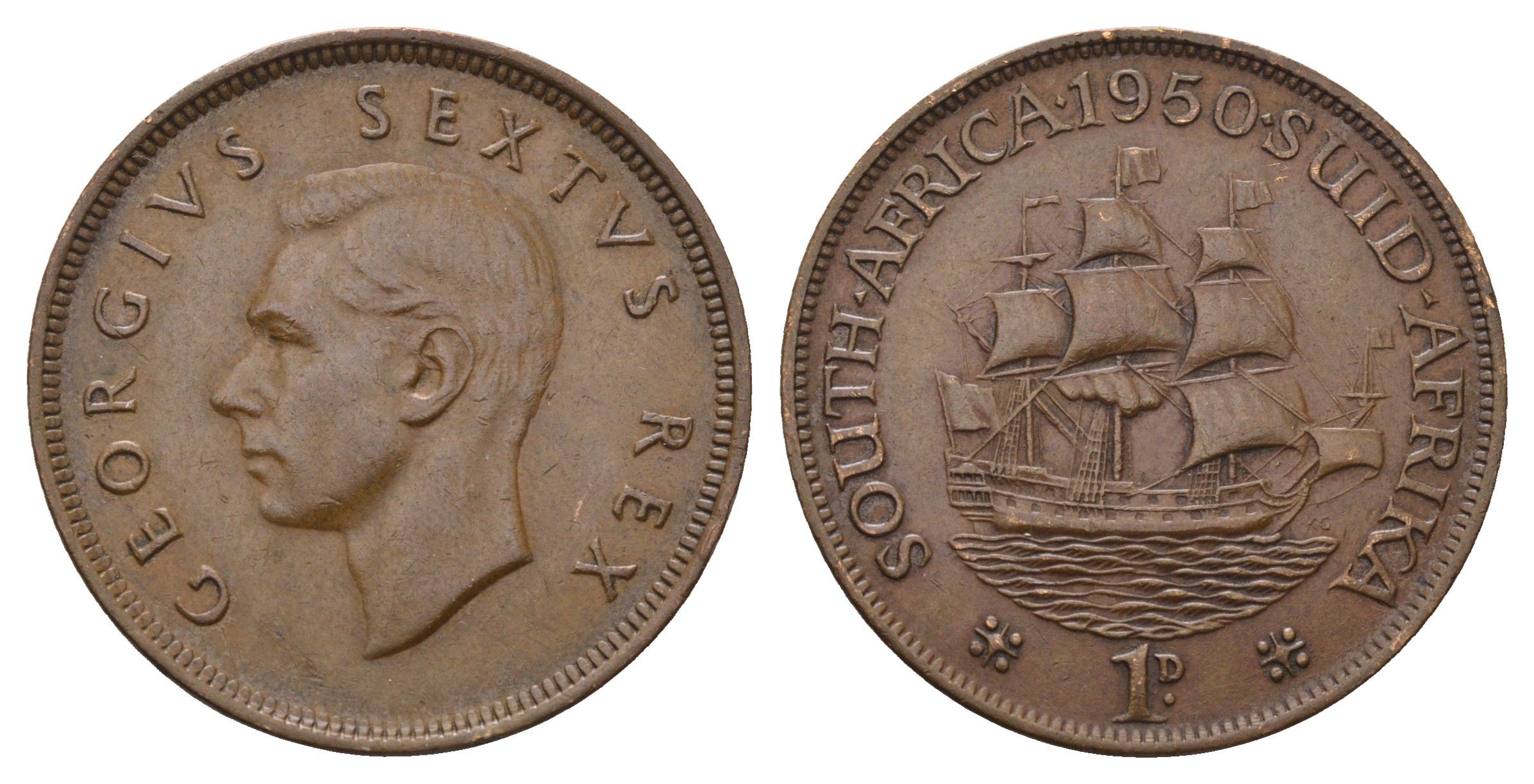 ЮАР 1 пенни 1950 Георг VI (1936-1952) KM 34.1 бронза 4692-211