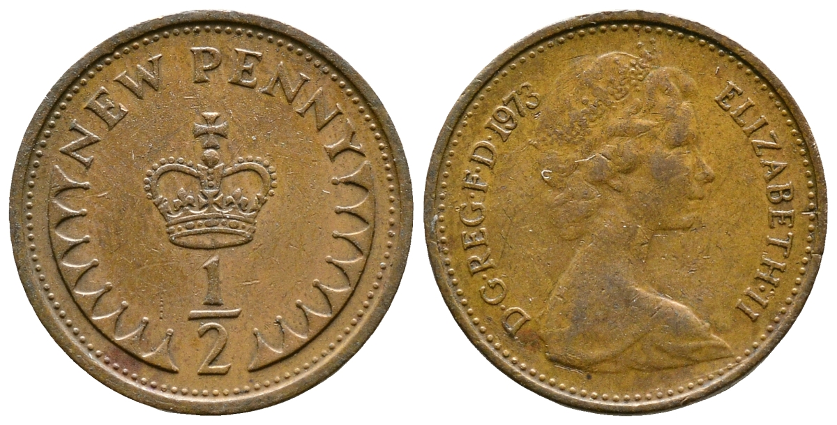 Великобритания 1/2 пенни 1973 Елизавета II (1952-2022) KM 914, Spink 4239 бронза 4383-138