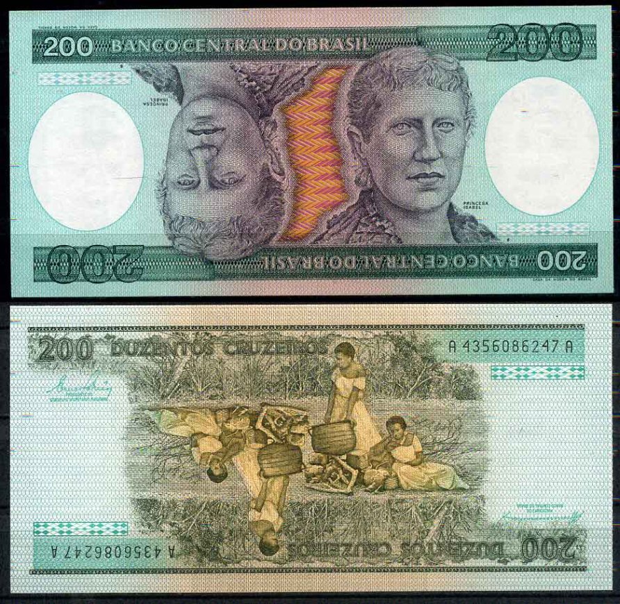 Бразилия 200 крузейро 1984 подпись 21, серия А 4356, Принцесса Изабела Pick 199 b бумага UNC (пресс) 2196-15-3-1