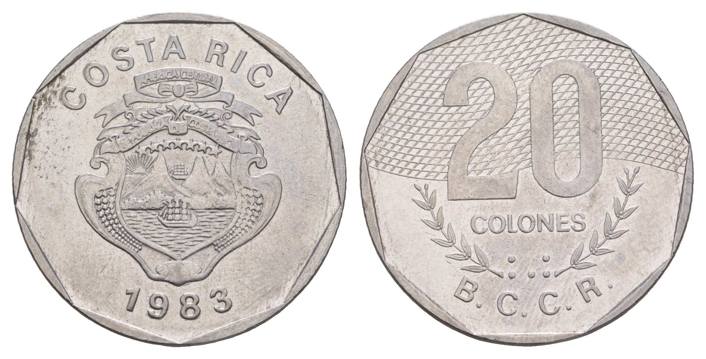 Коста-Рика 20 колон 1983 KM 216.1 нержавеющая сталь 4653-1013