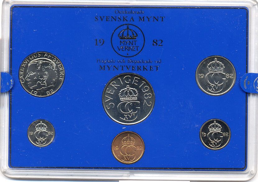 Швеция набор монетного двора из 6 монет 1982 в пластике, Карл XVI Густав (1973- ) KM MS23 UNC 5-4-2-80