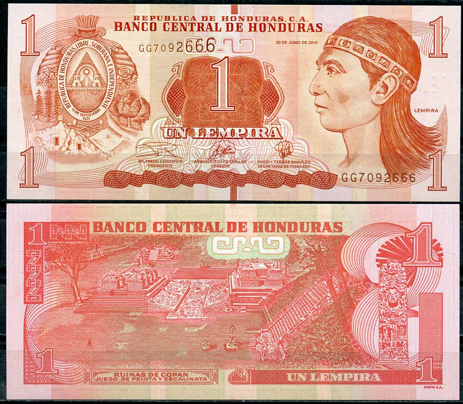 Гондурас 1 лемпира 2019 руины Копан, остатки древнего города Инков Pick 96  бумага  UNC (пресс) 447-106-1