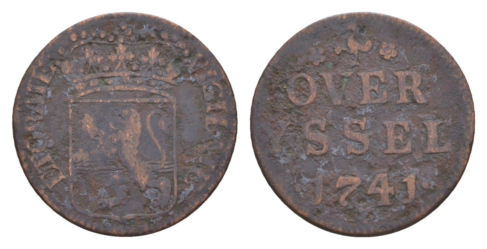 Нидерланды, Голландская Республика, Оверэйсел 1 дуит 1741 KM 90 медь 4655-544