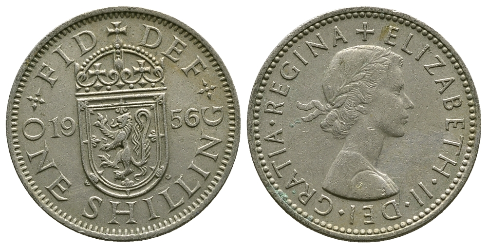 Великобритания 1 шиллинг 1956 Елизавета II (1952-2022), Шотландский герб KM 905, Spink 4148 медно-никель 4384-621