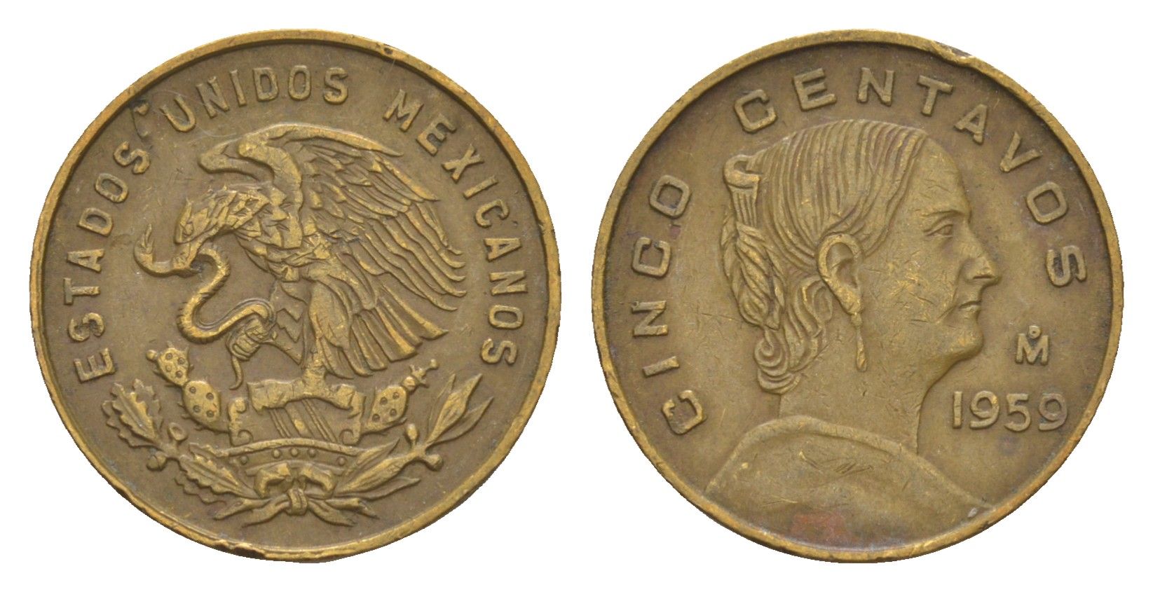 Мексика 5 сентаво 1959 Жозефа Ортис де Домингес KM 426 латунь 4655-1038