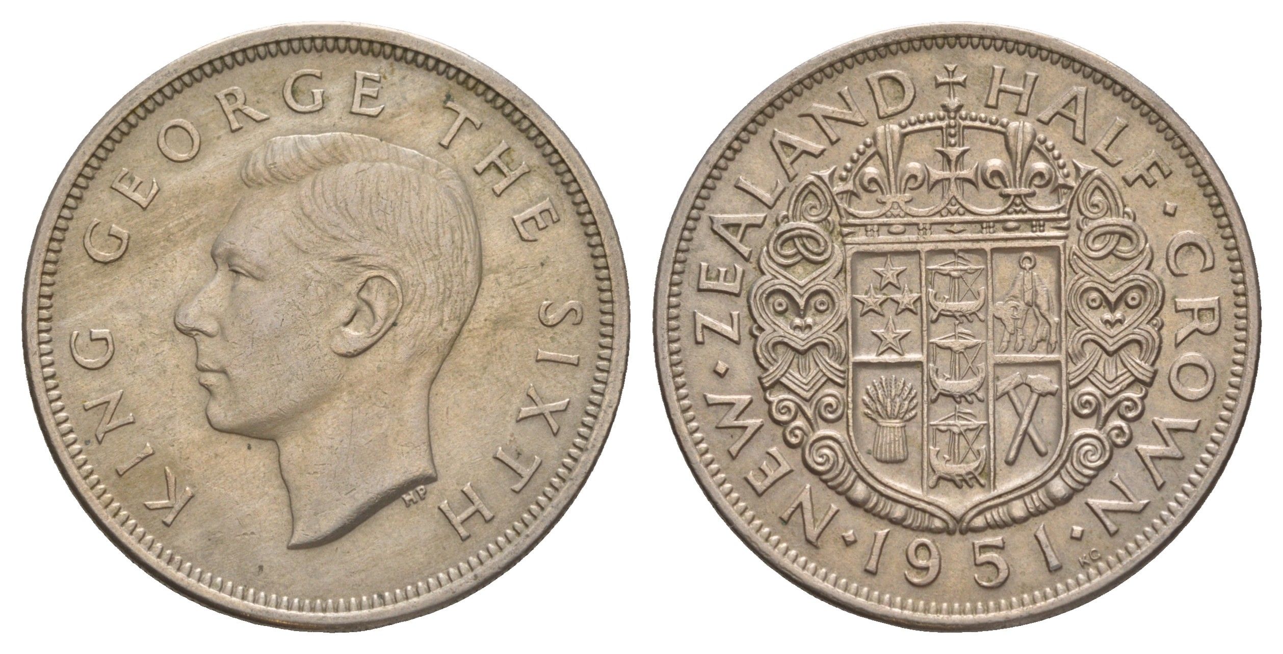 Новая Зеландия 1/2 кроны 1951 Георг VI (1936-1952) KM 19 медно-никель 4645-633