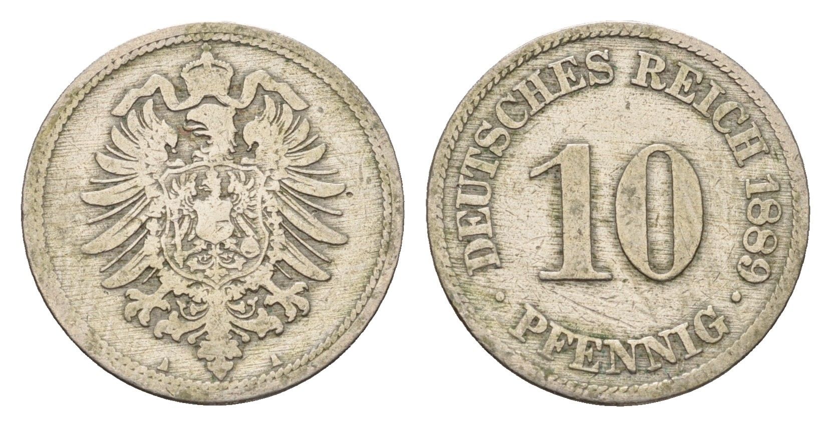 Германия 10 пфеннигов 1889 A, Вильгельм II (1888-1918) KM 4, J. 4 медно-никель 4636-543