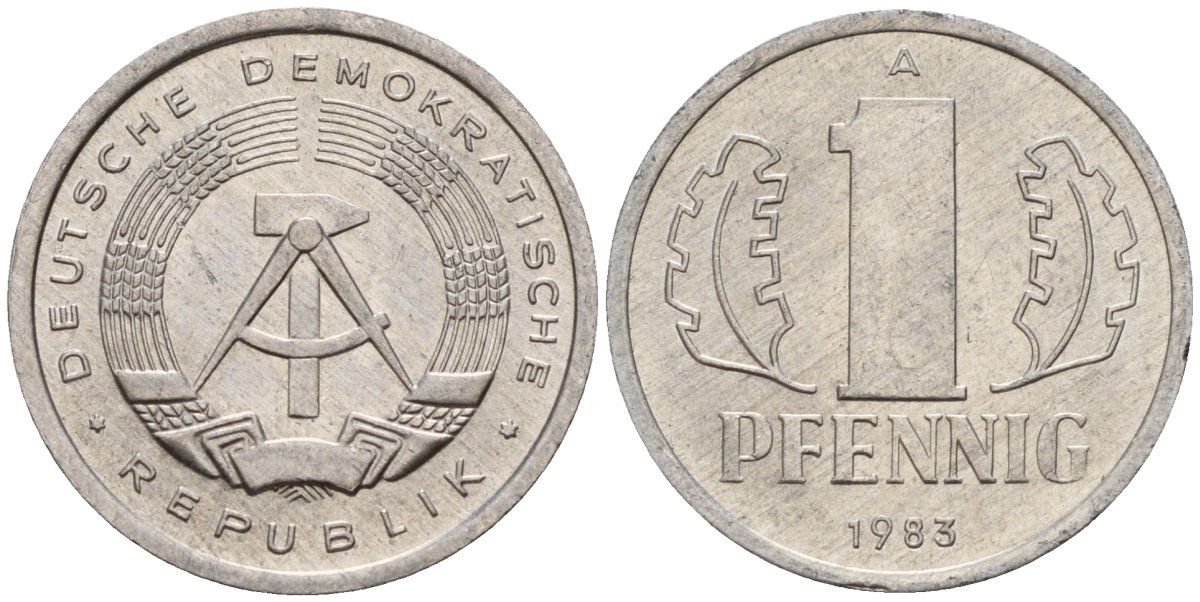 ГДР 1 пфенниг 1983 A KM 8.2 алюминий 188-645