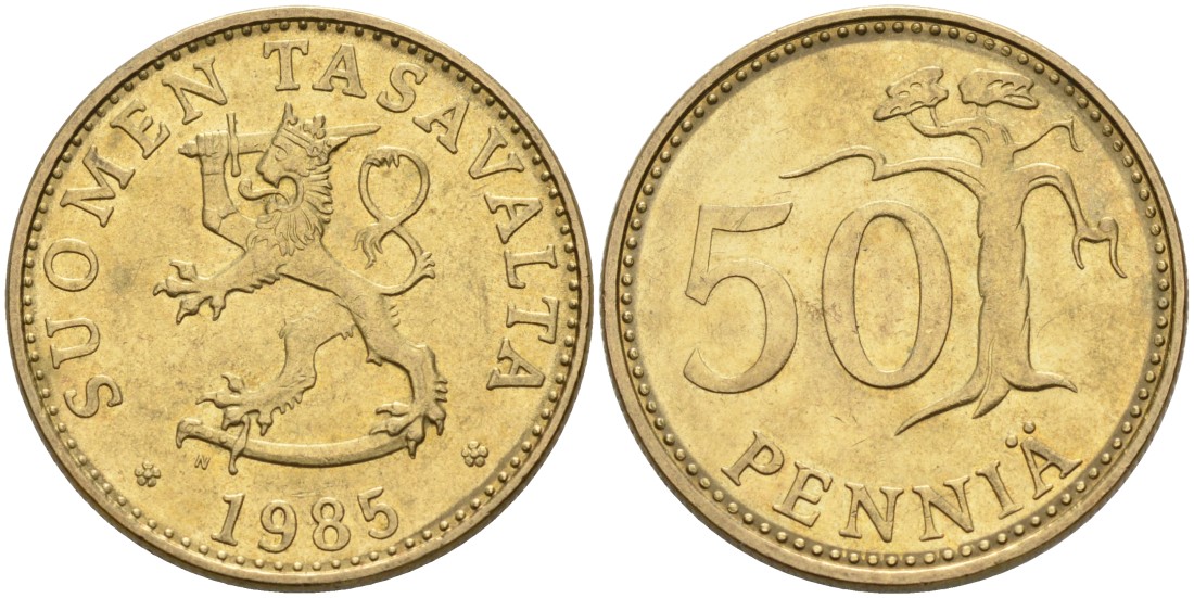 Финляндия 50 пенни 1985 N KM 48 алюминиевая бронза 4563-444