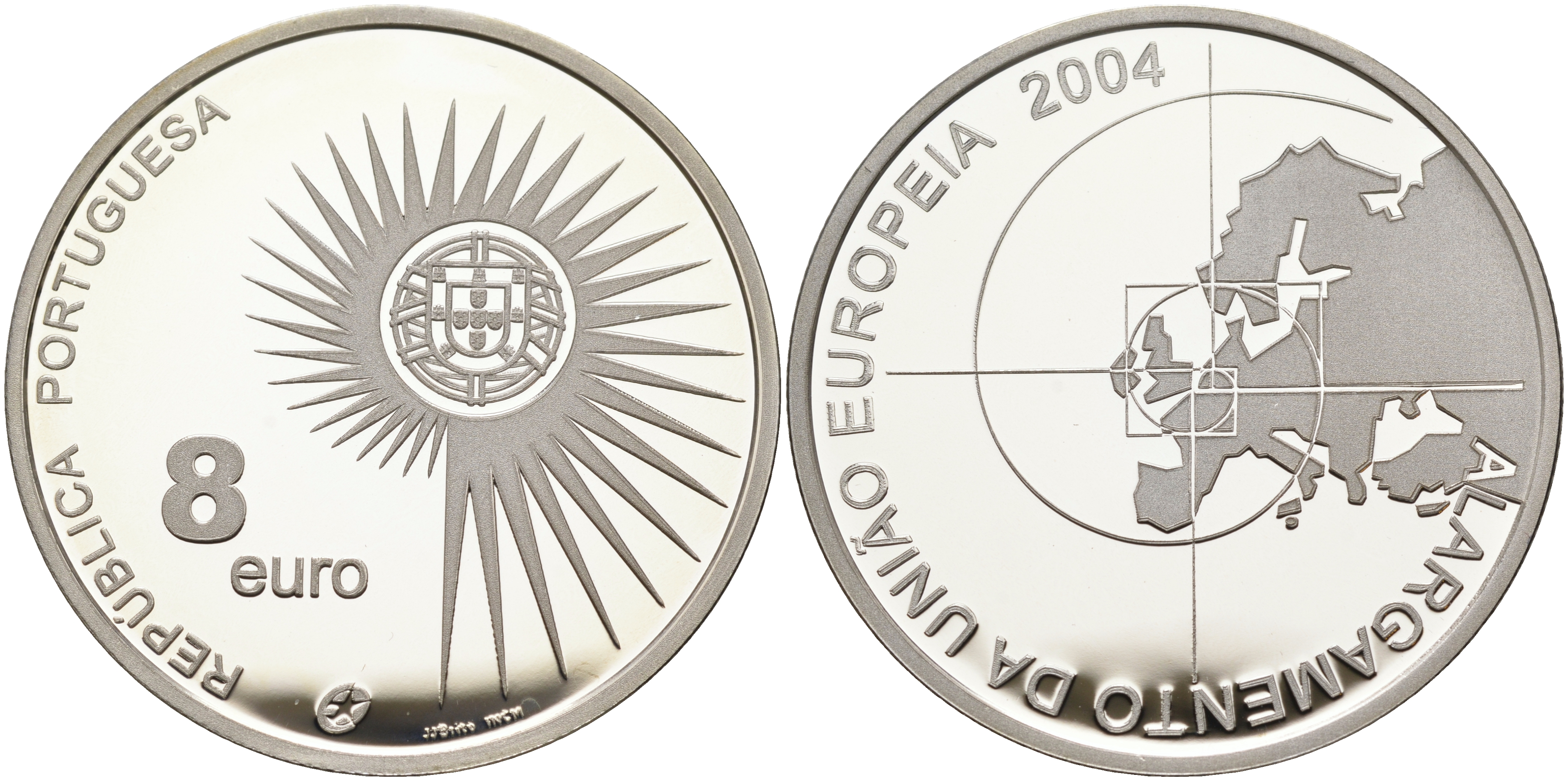 Португалия 8 евро 2004 INCM, расширение Европейского Союза KM 753a серебро PROOF 06-281-45