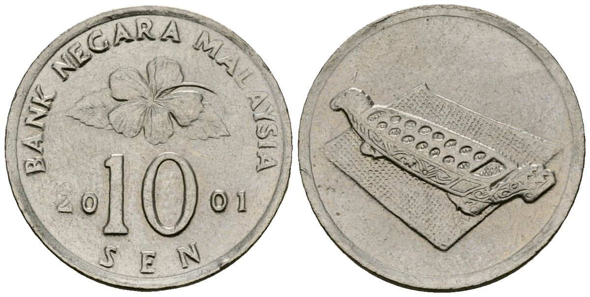 Малайзия 10 сенов 2001 цветок KM 51 медно-никель 4173-969