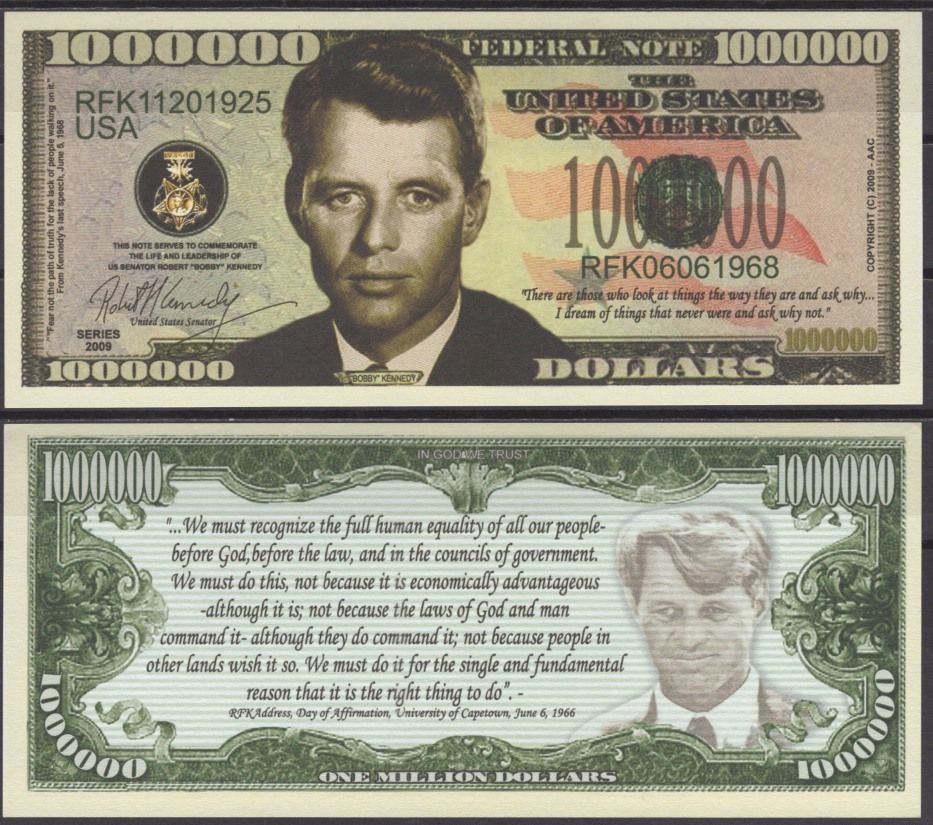 США 1000000 долларов 2009 Роберт Кеннеди бумага UNC (пресс) 7196-5-3
