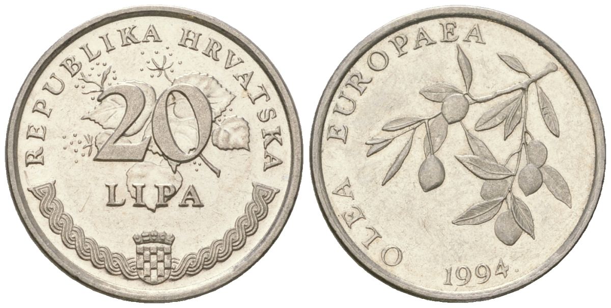 Хорватия 20 лип 1994 четный год KM 17 сталь плакированная никелем  UNC  4124-1241