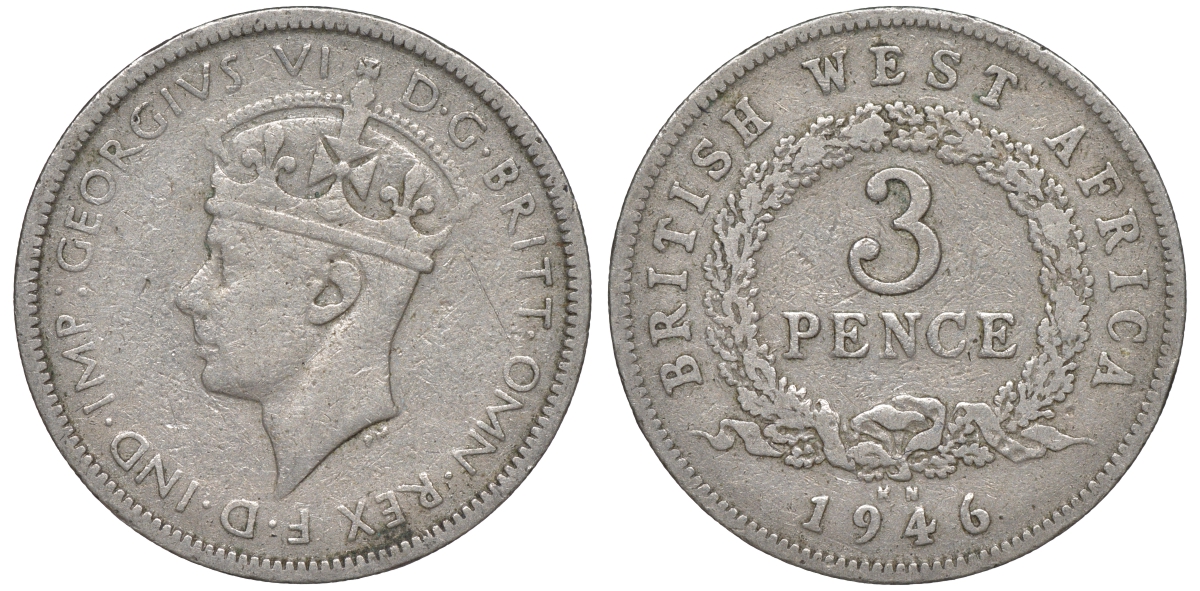 Британская Западная Африка 3 пенса 1946 KM, Георг VI (1937-1952) KM 21 медно-никель 4606-351