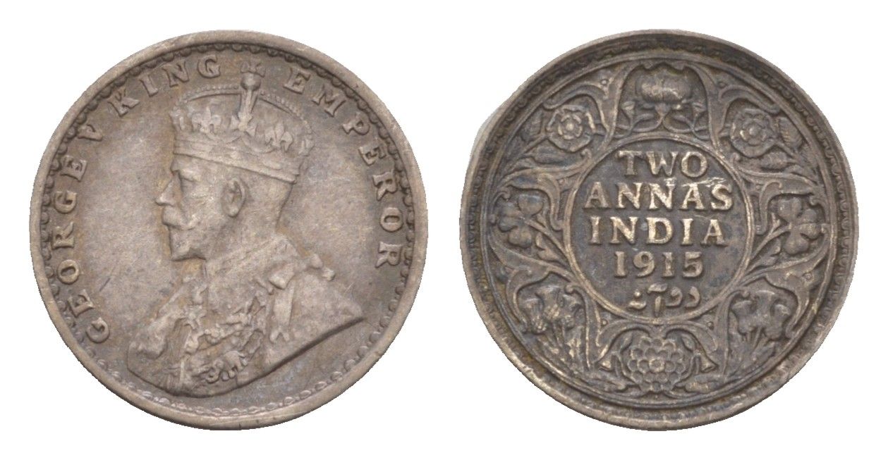 Британская Индия 2 анны 1915 Георг V (1910-1936) KM 515 серебро    1530-421