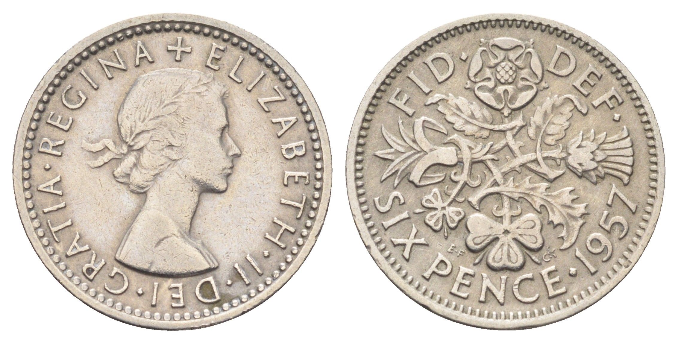 Великобритания 6 пенсов 1957 Елизавета II (1952-2022) KM 903, Spink 4149 медно-никель 4697-643