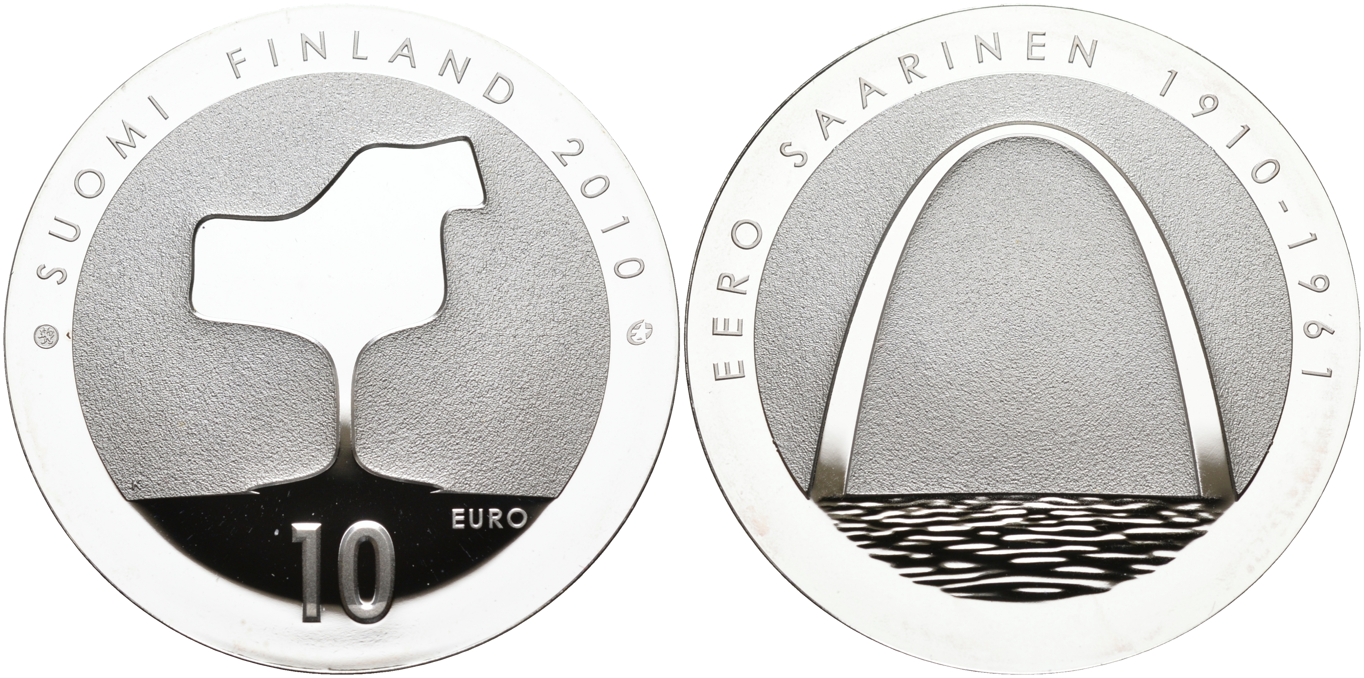 Финляндия 10 евро 2010 Элиэль Сааринен, архитектор KM 151 серебро  PROOF 11-164-15
