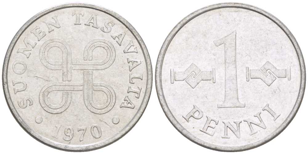 Финляндия 1 пенни 1970 KM 44а алюминий 66-239