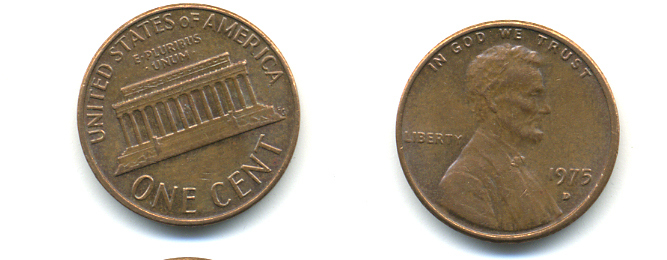США 1 ЦЕНТ 1975 D, ЛИНКОЛЬН KM 201 медь цинк 179-332