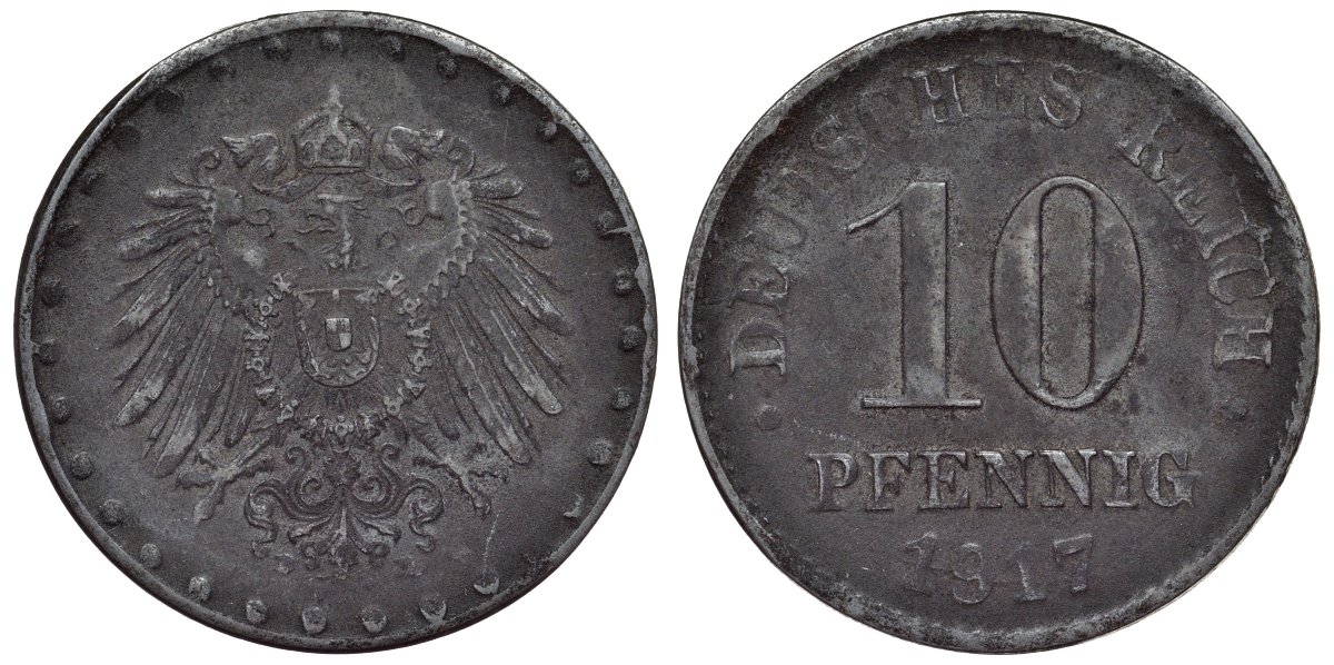 Германия 10 пфеннигов 1917 D KM 20, J. 298 железо 4119-152