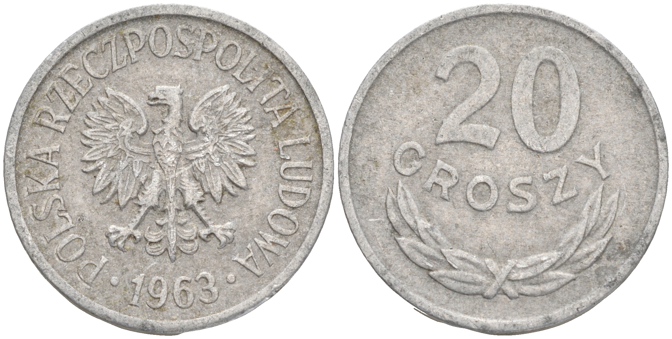 ПОЛЬША 20 ГРОШЕЙ 1963 MW KM А47 алюминий 4556-331