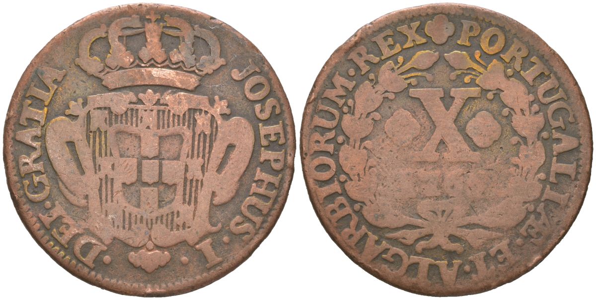 Португалия 10 реалов 1765 Жозе I (1750-1777) KM 243 медь 221-1043