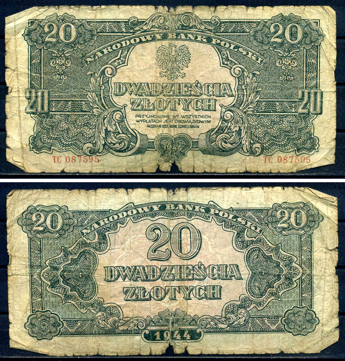 Польша 20 злотых 1944 Pick 112 бумага 8518-6-3-1