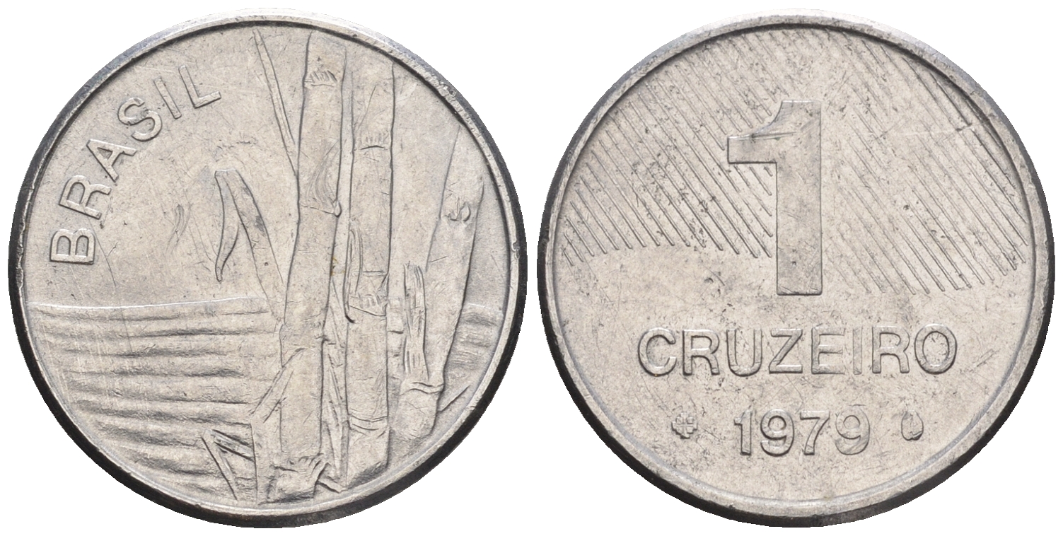 Бразилия 1 крузейро 1979 сахарный тростник KM 590 нержавеющая сталь 87-522