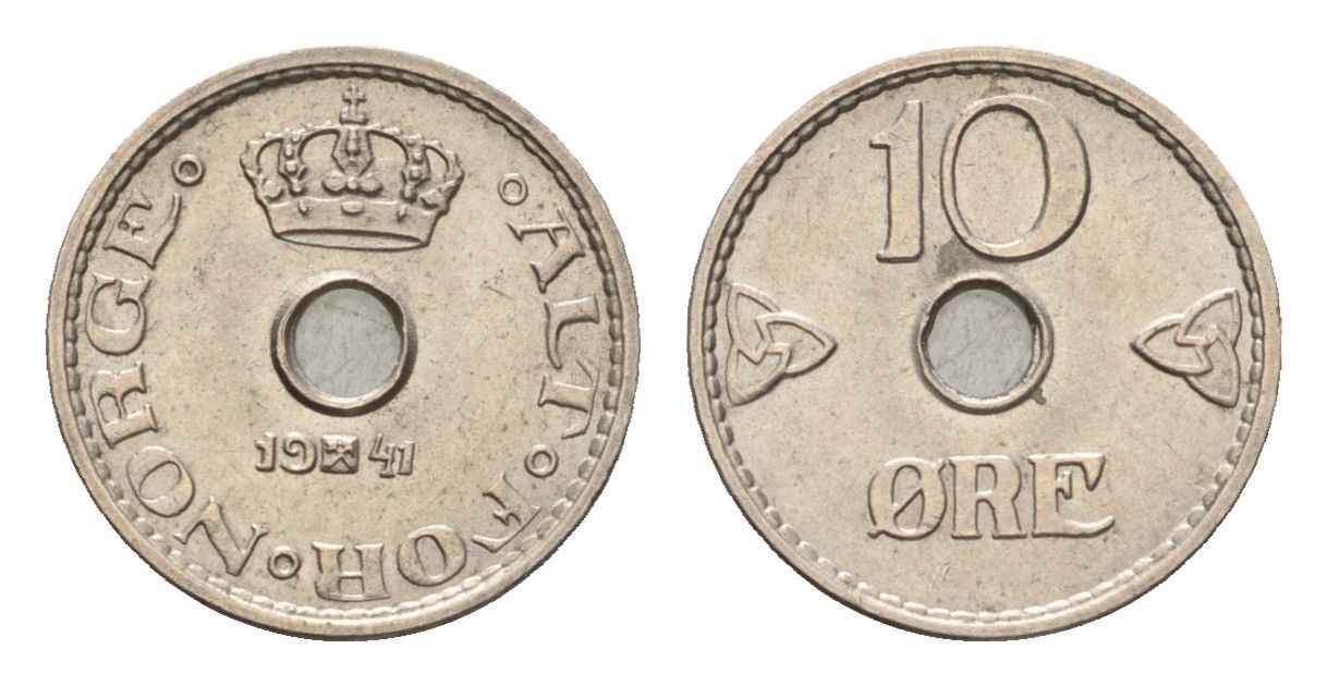 Норвегия 10 эре 1941 KM 383 медно-никель UNC 4625-947