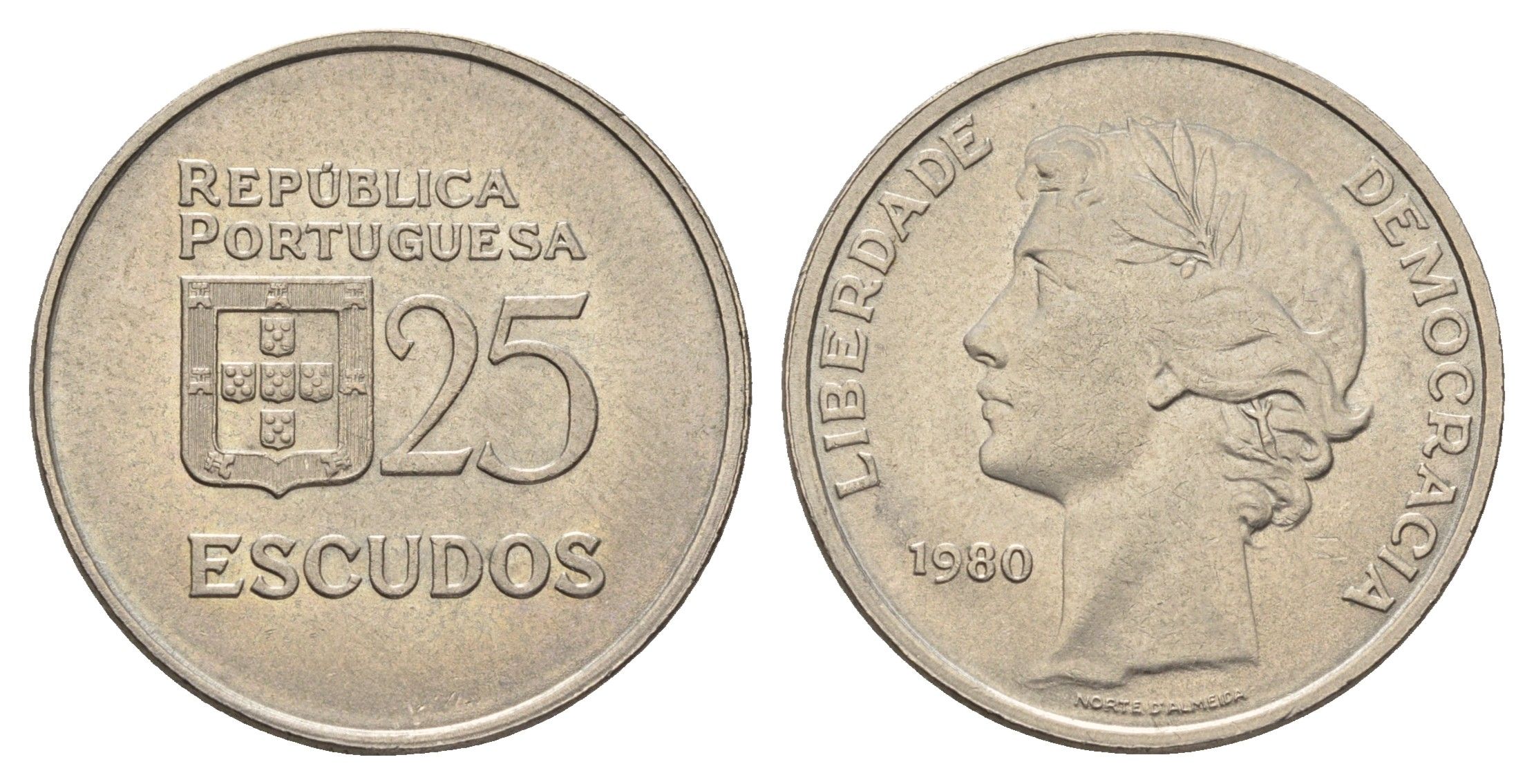 Португалия 25 эскудо 1980 KM 607a медно-никель UNC 4678-754