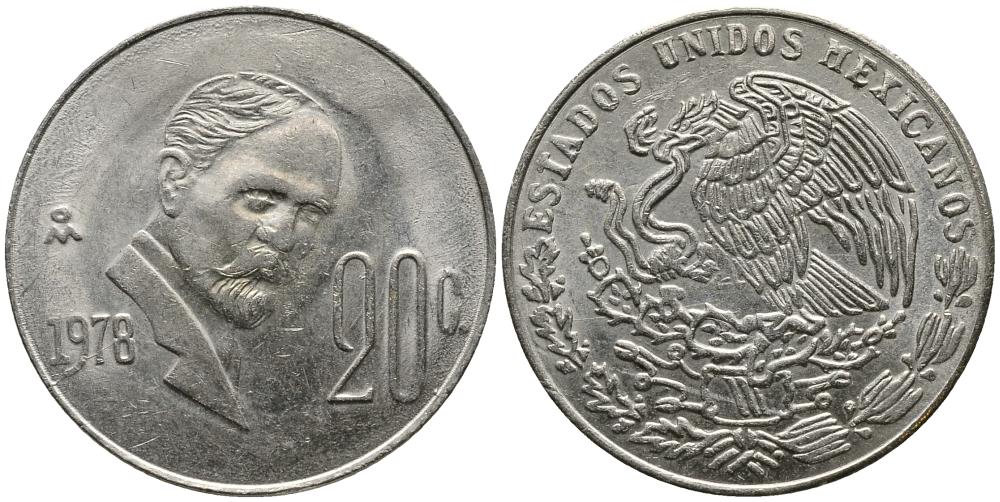Мексика 20 сентаво 1978 Франциско Индалеси KM 442 медно-никель 4549-336