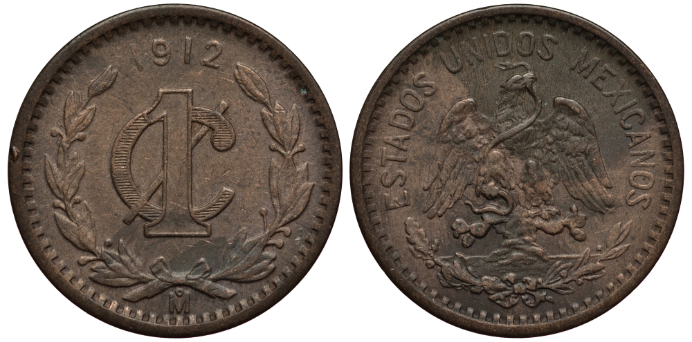 МЕКСИКА 1 СЕНТАВО 1912 KM 415 бронза VF 4395-426
