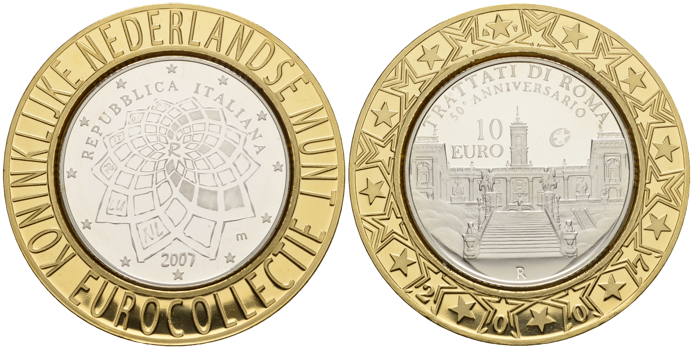 Италия 10 евро 2007 50 лет Римскому договору, коллекция Нидерландского монетного двора KM 295 серебро PROOF 11-060-21