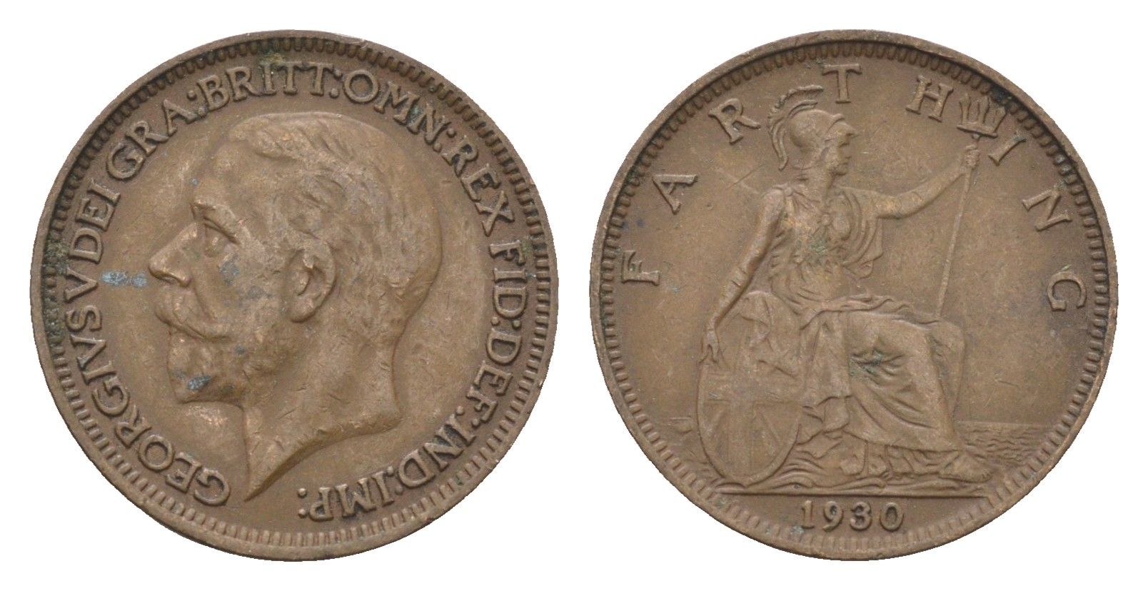 Великобритания 1 фартинг 1930 Георг V (1910-1936) KM 825, Spink 4061 бронза 4664-269