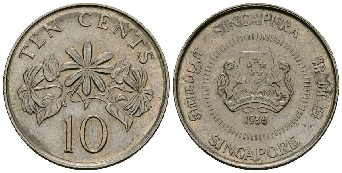 Сингапур 10 центов 1986 KM 51 медно-никель 4173-1216