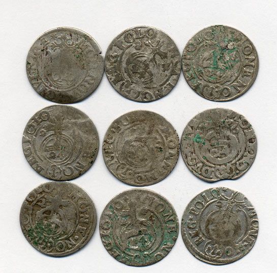 ПОЛЬША ЛОТ ИЗ 9 МОНЕТ В ПОЛТАРАК XVII век серебро M12-2-10