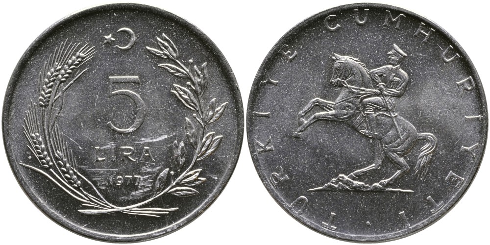 ТУРЦИЯ 5 ЛИР 1977 KM 905 нержавеющая сталь 29-914